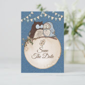 Beautiful Wedding Blue Brown Owl Glitter Save The  Date (Stehend Vorderseite)