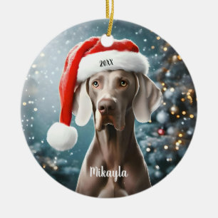 Beautiful Weimaraner with Santa Hat Christmas Keramik Ornament