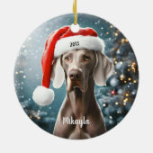 Beautiful Weimaraner with Santa Hat Christmas Keramik Ornament (Hinten)