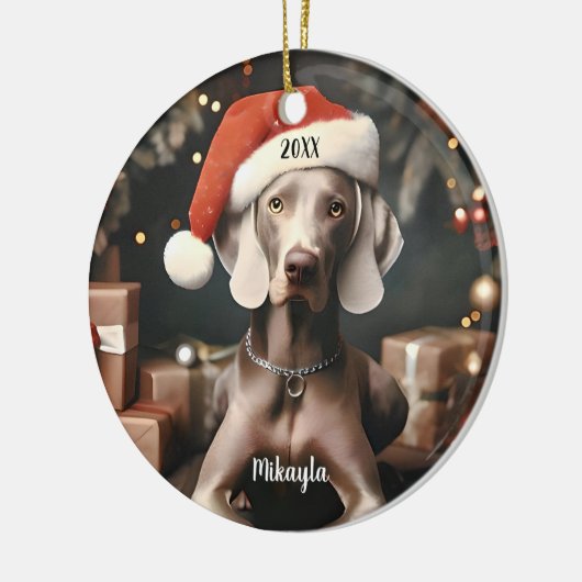 Beautiful Weimaraner with Santa Hat Christmas Keramik Ornament (Links)