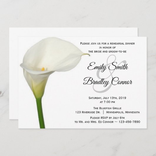 Beautiful White Calla Lily Probe Dinner Einladung (Vorne/Hinten)