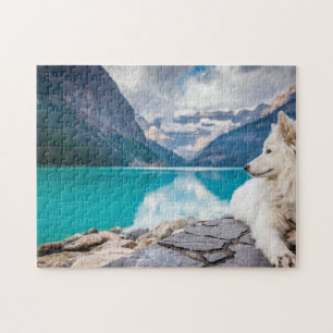 Beautiful White Dog Lake Louise Canada Travel Puzzle