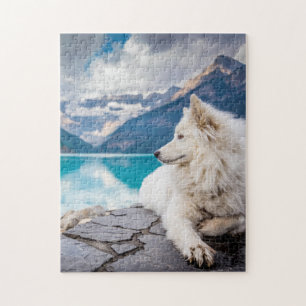 Beautiful White Dog Lake Louise Canada Travel Puzzle