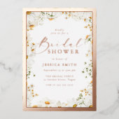 Beautiful White Flowers Rose Gold Bridal Shower Folieneinladung (Vorderseite)