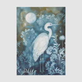 Beautiful White Heron Cyanotype Printing Seidenpapier