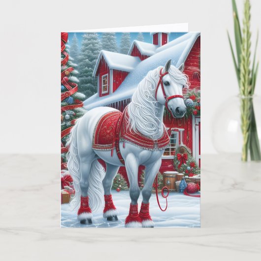 Beautiful White Horse Christmas Feiertagskarte (Vorderseite)
