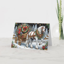 Beautiful White Horse Pulling Sleigh Feiertagskarte