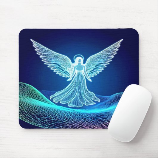 Beautiful White Neon Angel Computer Mousepad (Mit Mouse)