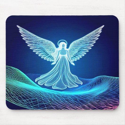 Beautiful White Neon Angel Computer Mousepad (Vorne)