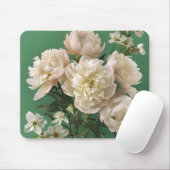 Beautiful White & Pink Peonies On Green Background Mousepad (Mit Mouse)