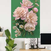 Beautiful White & Pink Peonies On Green Background Poster (Heimbüro)