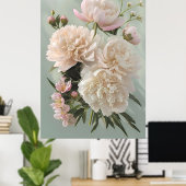Beautiful White & Pink Peonies On Green Background Poster (Heimbüro)