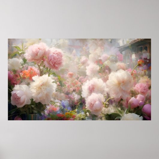 Beautiful White & Pink Peonies Watercolor Painting Poster (Vorne)