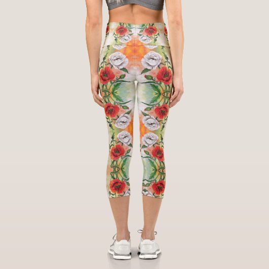 Beautiful White Poppy Capri Leggings (Rückseite)