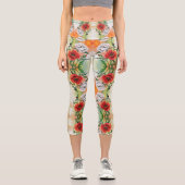 Beautiful White Poppy Capri Leggings (Vorderseite)