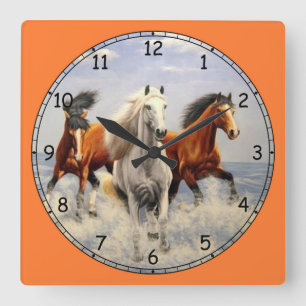 Beautiful Wild Horses Quadratische Wanduhr
