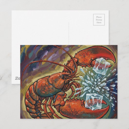 Beautiful Wild Maine Lobster Breaking Ice Cubes Postkarte (Vorne/Hinten)