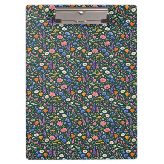 Beautiful Wildflower Garden on Dark Teal Klemmbrett (Vorderseite)
