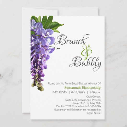 Beautiful Wisteria Brunch Bubbly Brautparty Einladung (Vorderseite)