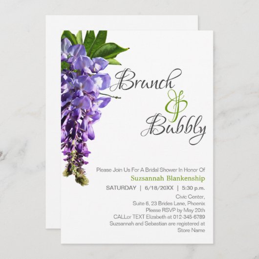 Beautiful Wisteria Brunch Bubbly Brautparty Einladung (Vorne/Hinten)