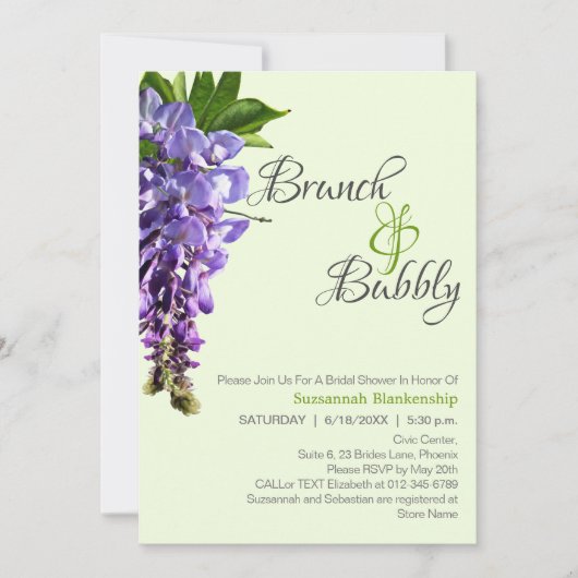 Beautiful Wisteria Brunch Bubbly Brautparty Einladung (Vorderseite)