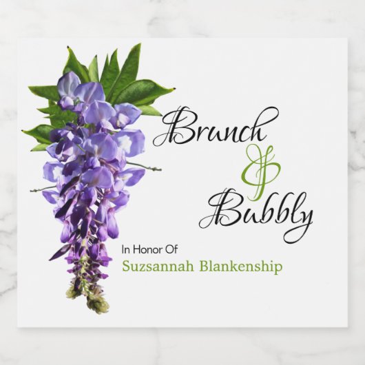 Beautiful Wisteria Brunch Bubbly Brautparty Schaumweinetikett (Einzelnes Label)