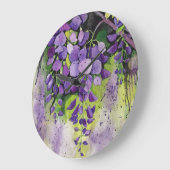 Beautiful Wisteria Flowers In Watercolor Große Wanduhr (Winkel)