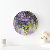 Beautiful Wisteria Flowers In Watercolor Große Wanduhr (Zuhause)
