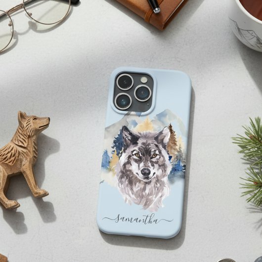 Beautiful Wolf Head Watercolor Forest Monogram Case-Mate iPhone Hülle