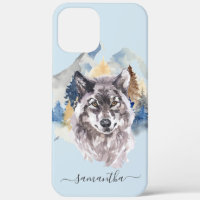 Beautiful Wolf Head Watercolor Forest Monogram