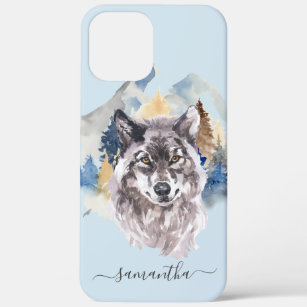Beautiful Wolf Head Watercolor Forest Monogram Case-Mate iPhone Hülle