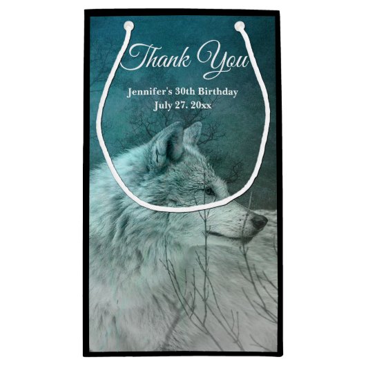 Beautiful Wolf in einem dunklen Wald Vielen Dank Kleine Geschenktüte (Rückseite)