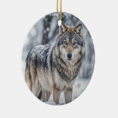 Beautiful Wolf in Snow Christmas Holiday Keramik Ornament (Rechts)