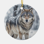 Beautiful Wolf in Snow Christmas Holiday Keramik Ornament (Vorne)