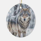 Beautiful Wolf in Snow Christmas Holiday Keramik Ornament (Links)