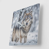 Beautiful Wolf in the Snow Wildlife Quadratische Wanduhr (Winkel)