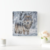 Beautiful Wolf in the Snow Wildlife Quadratische Wanduhr (Zuhause)