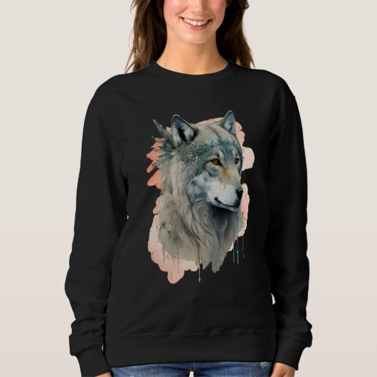 Beautiful Wolf Portrait Bohemian Watercolor Wolves Sweatshirt (Vorderseite)