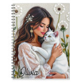 Beautiful Woman, Cat and Dandelions Personalized Notizblock (Vorderseite)