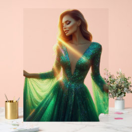 Beautiful Woman in a Green Dress on a 18x24  Acrylschild