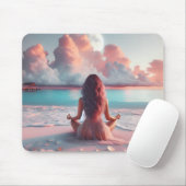 Beautiful Woman Meditating on Beach Blank Mousepad (Mit Mouse)