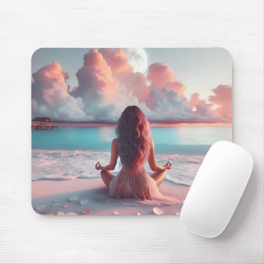 Beautiful Woman Meditating on Beach Blank Mousepad (Mit Mouse)