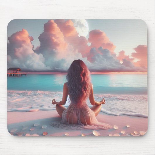 Beautiful Woman Meditating on Beach Blank Mousepad (Vorne)