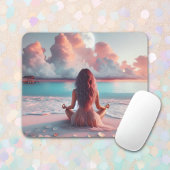 Beautiful Woman Meditating on Beach Blank Mousepad