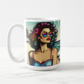 Beautiful Woman on Beach Comic Book Pop Art Kaffeetasse (Links)
