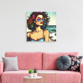 Beautiful Woman on Beach Comic Book Pop Art Leinwanddruck (Insitu (Wohnzimmer))