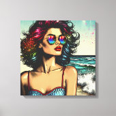 Beautiful Woman on Beach Comic Book Pop Art Leinwanddruck (Vorderseite)