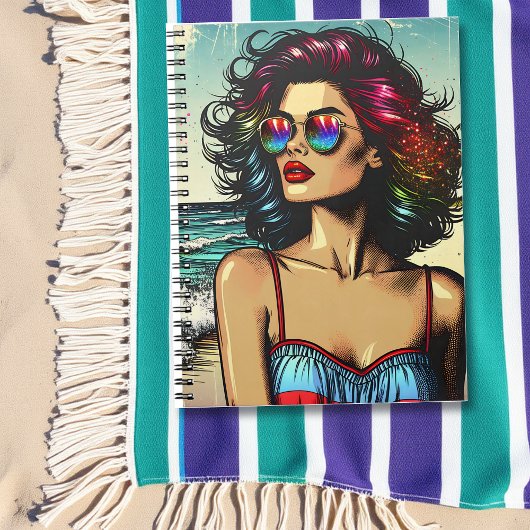 Beautiful Woman on Beach Comic Book Pop Art Notizblock