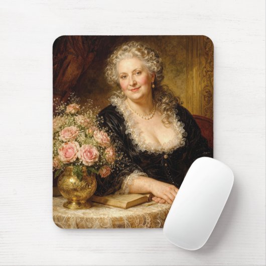 Beautiful Woman Posed with Rose Bouquet Mousepad (Mit Mouse)