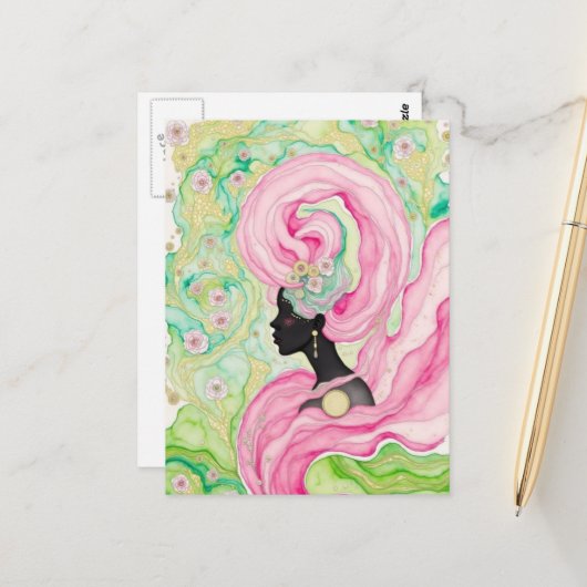 Beautiful Woman With Pink Hair Postkarte (Vorderseite/Rückseite Beispiel)